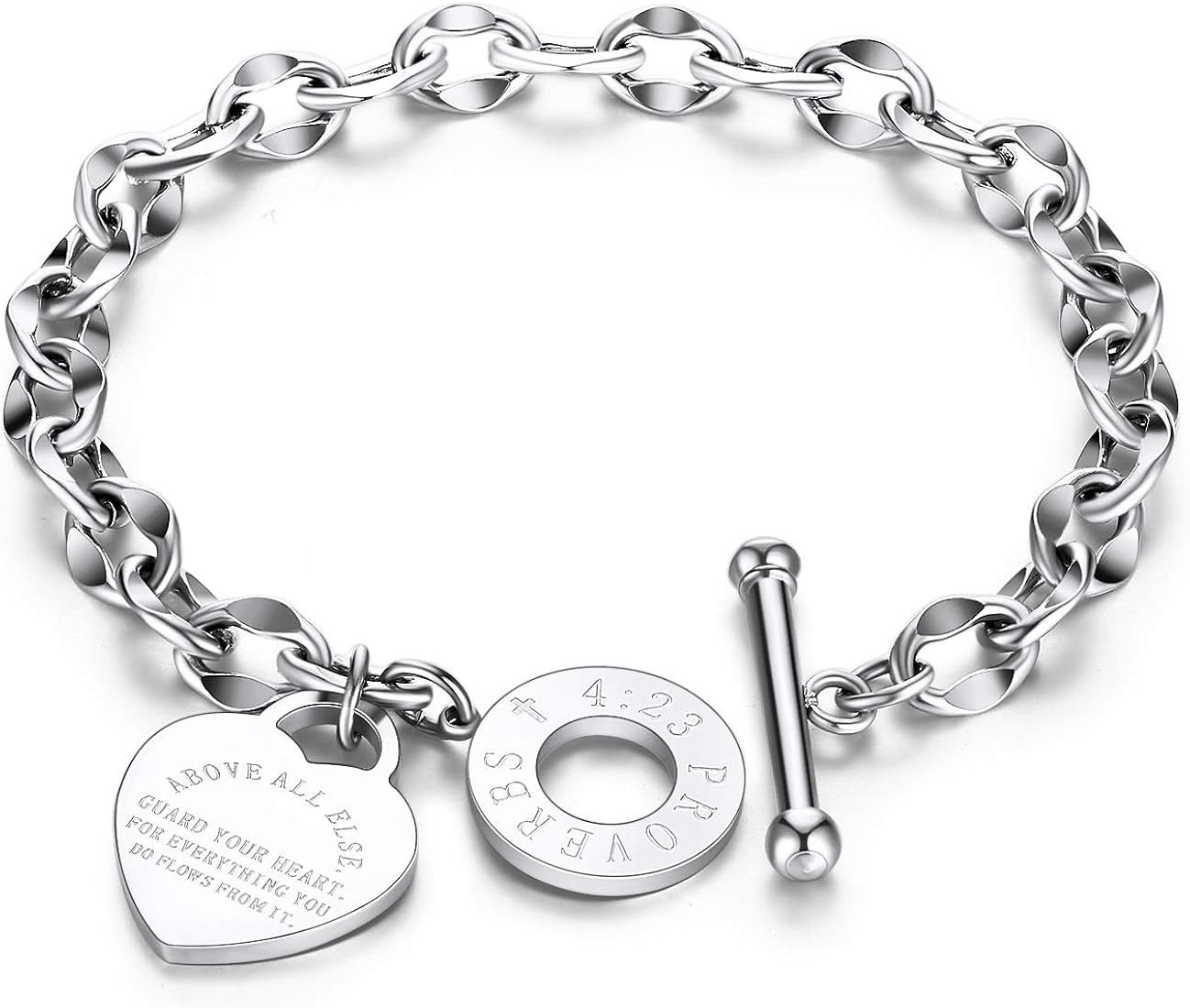 kelistom 316L Stainless Steel Love Heart Charm Bracelet for Women Teen Girls Romantic Gift Silver... | Amazon (US)