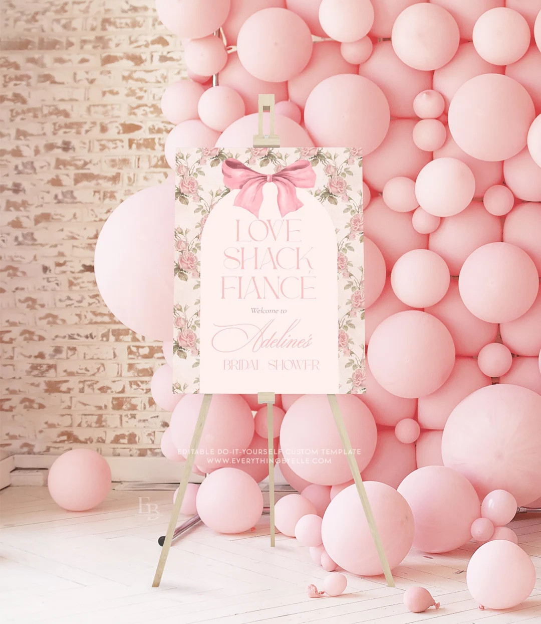 Love Shack Fiance Welcome Sign, Editable Vintage Pink Bow Bridal Shower, Rose Floral Shabby Chic ... | Etsy (US)
