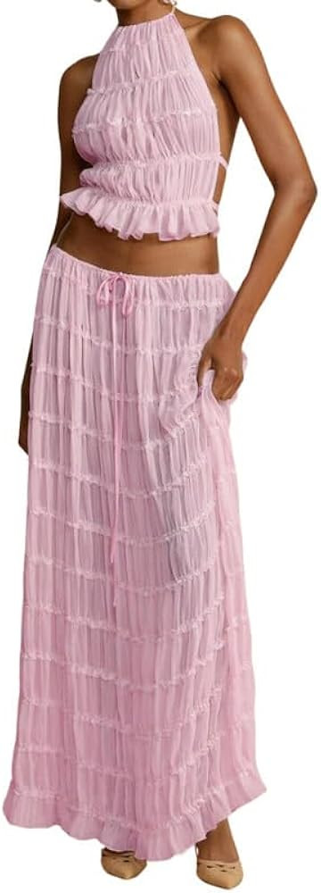 Sastianaen Women Sexy Mini Skirt Set Y2k Strapless Tube Top Bodycon Skirt 2 Piece Outfits Dress S... | Amazon (US)