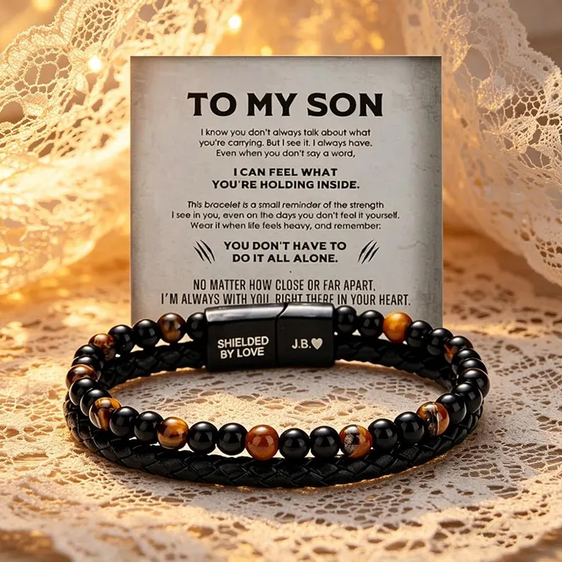 To My Son Tiger Eye Leather Bracelet, Custom Engraved Magnetic Clasp Men's Gift - Etsy | Etsy (Global)