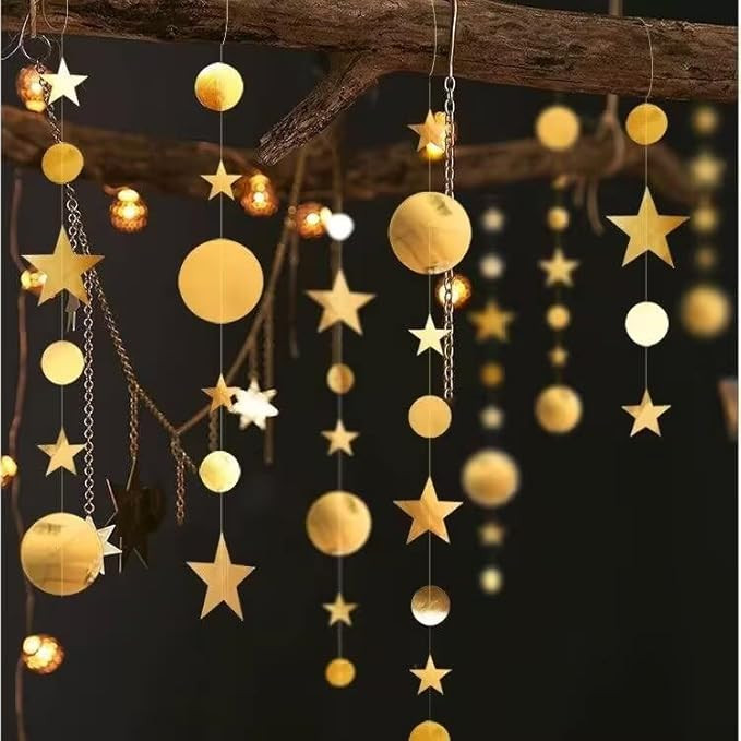 52 Feet Gold Star Circle Dot Decorations, Glitter Backdrop Streamers Banner for Anniversaries, We... | Amazon (US)