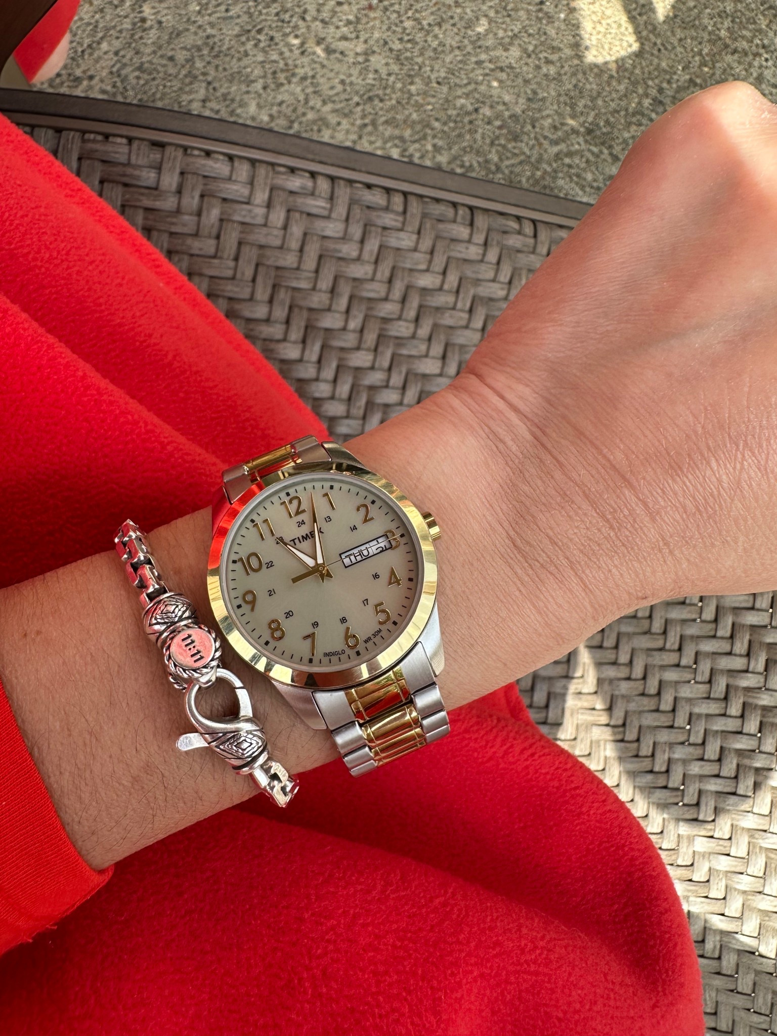 Had a question on this watch! It’s an oldie that I pull out every so often and it always just works. And is affordable! It’s a men’s style but I just had some links taken out. 