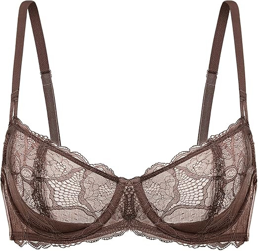 DOBREVA Women's Balconette Push Up Bra Sexy Lace Plus Size Unlined Sheer Underwire | Amazon (US)