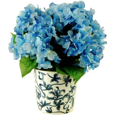 14" Artificial Hydrangeas in a French Blue Ceramic Vase | Walmart (US)