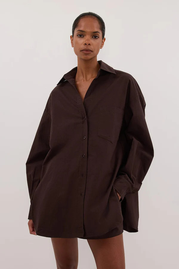 RHEA 2.0 BURNT CHOC OVERSIZED COTTON SHIRT | DISSH