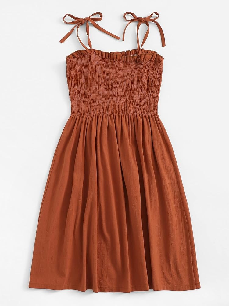 Milumia Women's Boho Smocked Buttoned Self Tie Spaghetti Strap High Waist Cami Short Dress | Amazon (US)