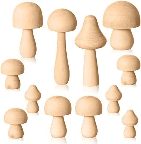 Wooden Mushroom Set Various Sizes Natural Unfinished Mushrooms Plain Unpainted Wood Mushroom for Chi | Amazon (US)