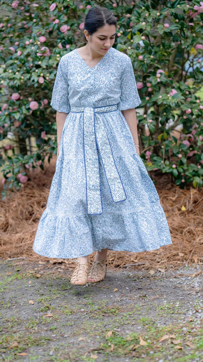 SOFIA BLOCK PRINT DRESS WITH PUFF SLEEVES | TAMARIZ | All In The Detail