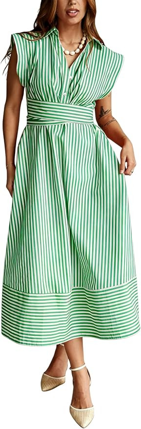 Yeokou Women Striped Shirt Dress Sleeveless Button Down Summer Casual Maxi Dresses Beach Vacation... | Amazon (US)