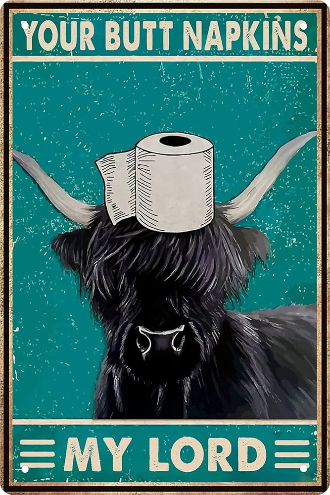 Funny Cow Bathroom Wall Decor Sign - Your Butt Napkins My Lord - Vintage Metal Tin Sign for Novel... | Amazon (US)