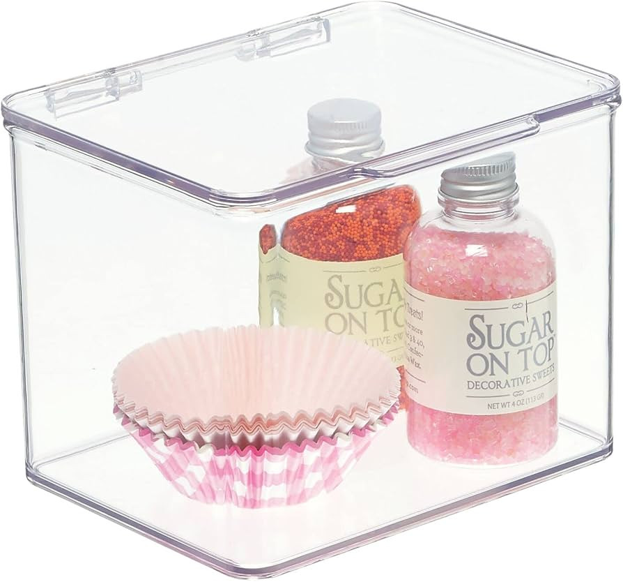 mDesign Plastic Kitchen Pantry and Fridge Storage Organizer Box Containers w/Hinged Lid for Shelv... | Amazon (US)