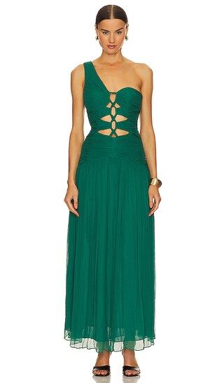 Margot Lace Up Maxi Dress in Evergreen | Revolve Clothing (Global)