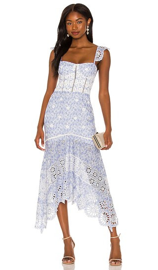 Irma Eyelet Mini Dress in Blue Print | Revolve Clothing (Global)
