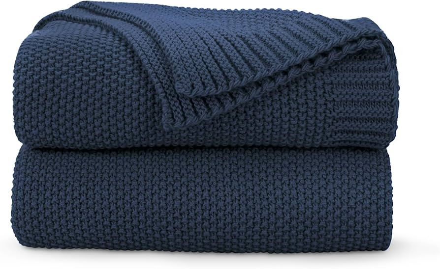 CozeCube Navy Blue Throw Blanket for Couch, Soft Cozy Cable Knit Throw for Bed Sofa Living Room, ... | Amazon (US)