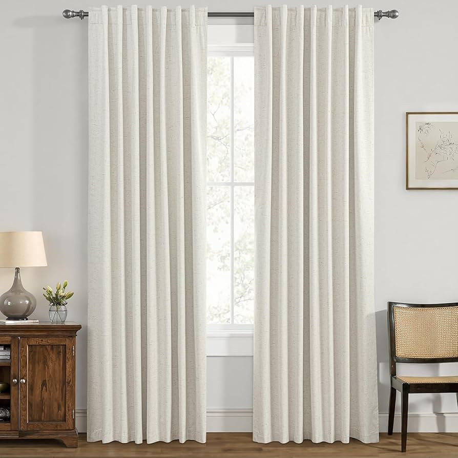ANRODUO Linen Blackout Curtains for Bedroom 84 Inches Long, Back Tab/Rod Pocket 100% Black Out Cu... | Amazon (US)