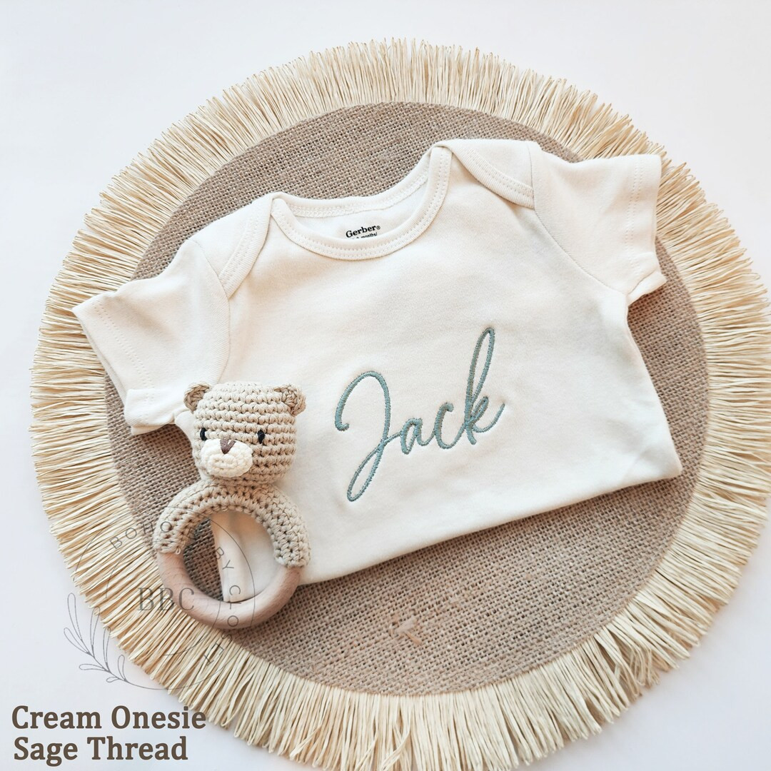 Embroidered Onesies® Brand, Personalized Baby Onesies® Custom Natural Neutral Onesies® Baby Na... | Etsy (US)