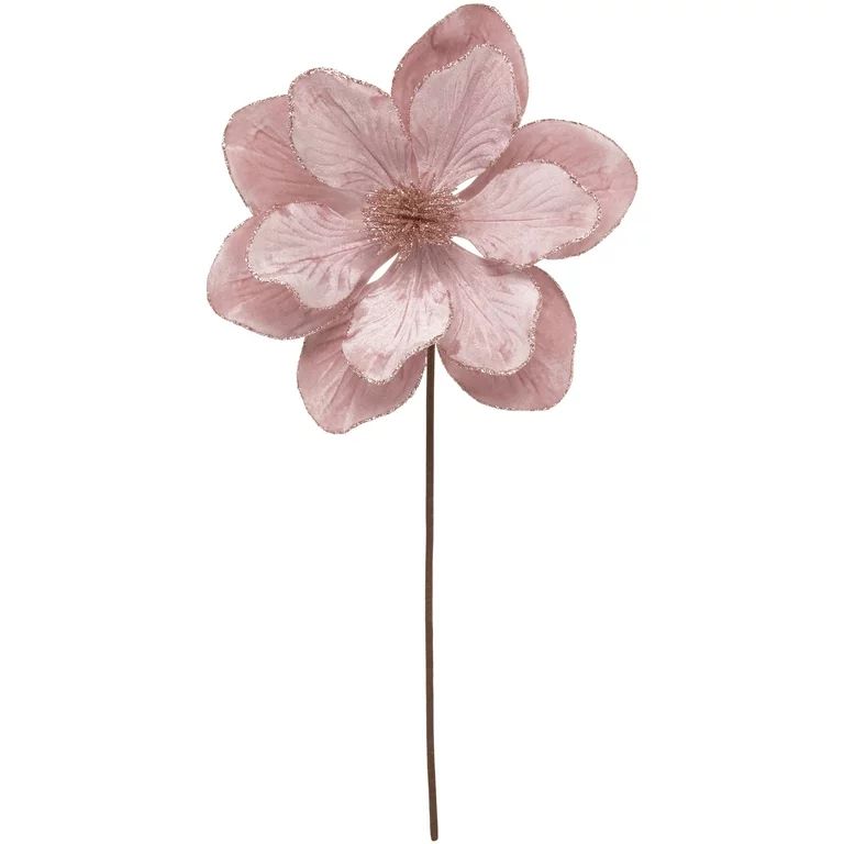 23" Blush Pink Flower Glittered Christmas Floral Pick | Walmart (US)