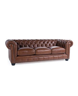 Alexandon Leather Chesterfield Tufted Sofa with Roll Arm | Macy's