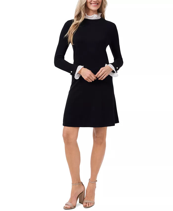 Women's Ruffle Collar & Sleeve Imitation Pearl Trim Sweater Dress | Macy's