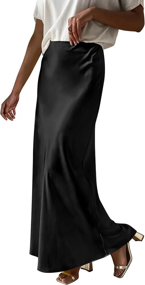 Prinbara Women's Satin Maxi Skirts Dressy Casual Zipped High Waisted Flowy Silk 2025 Fall Elegant... | Amazon (US)