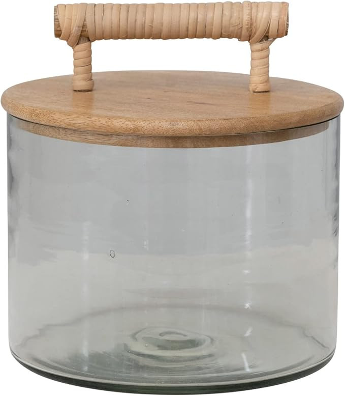 Bloomingville Glass Jar with Wood Lid and Rattan Wrapped Handle Food Storage, 8" L x 8" W x 9" H,... | Amazon (US)