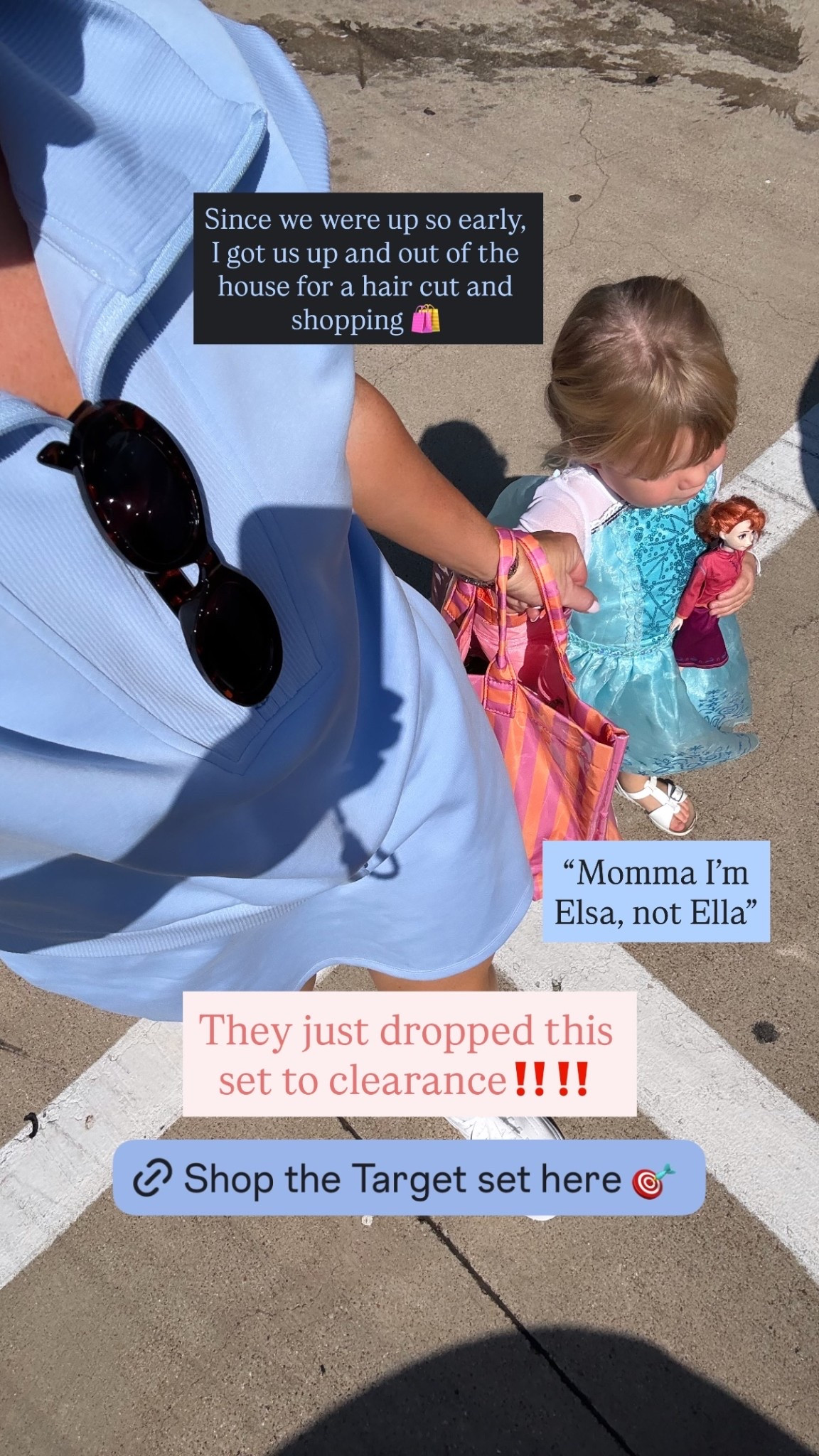 Since we were up so early, I got us up and out of the house for a hair cut and shopping 🛍️ “Momma I’m Elsa, not Ella” They just dropped this set to clearance‼️‼️