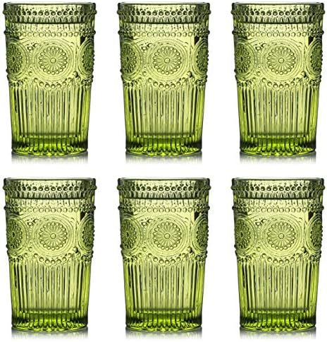 Kingrol 6 Pack Vintage Drinking Glasses, 12 oz Embossed Romantic Water Glassware, Glass Tumbler S... | Amazon (US)