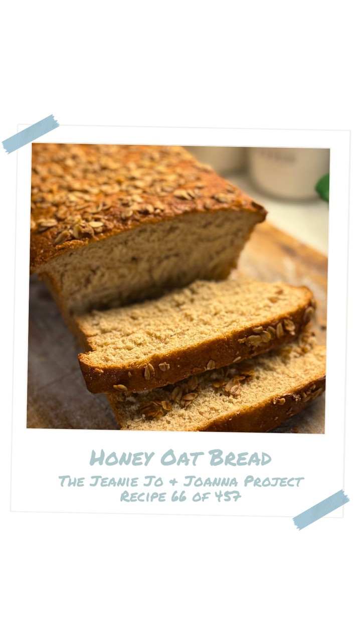 Maybe home isn’t four walls after all. Maybe it’s the smell of yeast blooming in warm water, oats scattering across the counter, and honey drizzled into dough like a promise you intend to keep.

Inspired by Julie & Julia, I’m cooking my way through Magnolia Table Volumes 1, 2, and 3. I’m calling it The Jeanie Jo & Joanna Project. Recipe 66 of 457 is Honey Oat Bread—and here’s how it turned out.

The crust was golden and nutty, the crumb soft enough to soak up butter the second it touched. Each slice held a gentle sweetness, sturdy for sandwiches yet tender enough to eat warm with nothing but a little more honey. This loaf tasted like comfort with an exclamation point.

391 recipes to go!
Gracefully yours,
🫶🏻 Jeanie Jo

#thejeaniejoandjoannaproject #MealAndGrace @joannagaines @magnolia #magnoliatablecookbook #magnoliatable #magnoliacookbook #joannagaines #cookbookchallenge #magnoliatablevolume2 @magnoliatable @visitmagnolia #visitmagnolia #sincerelyfood #sincerelyrandalls #magnoliatablevolume3
#magnoliatablerecipes

#LTKSeasonal #LTKHome #LTKFindsUnder50