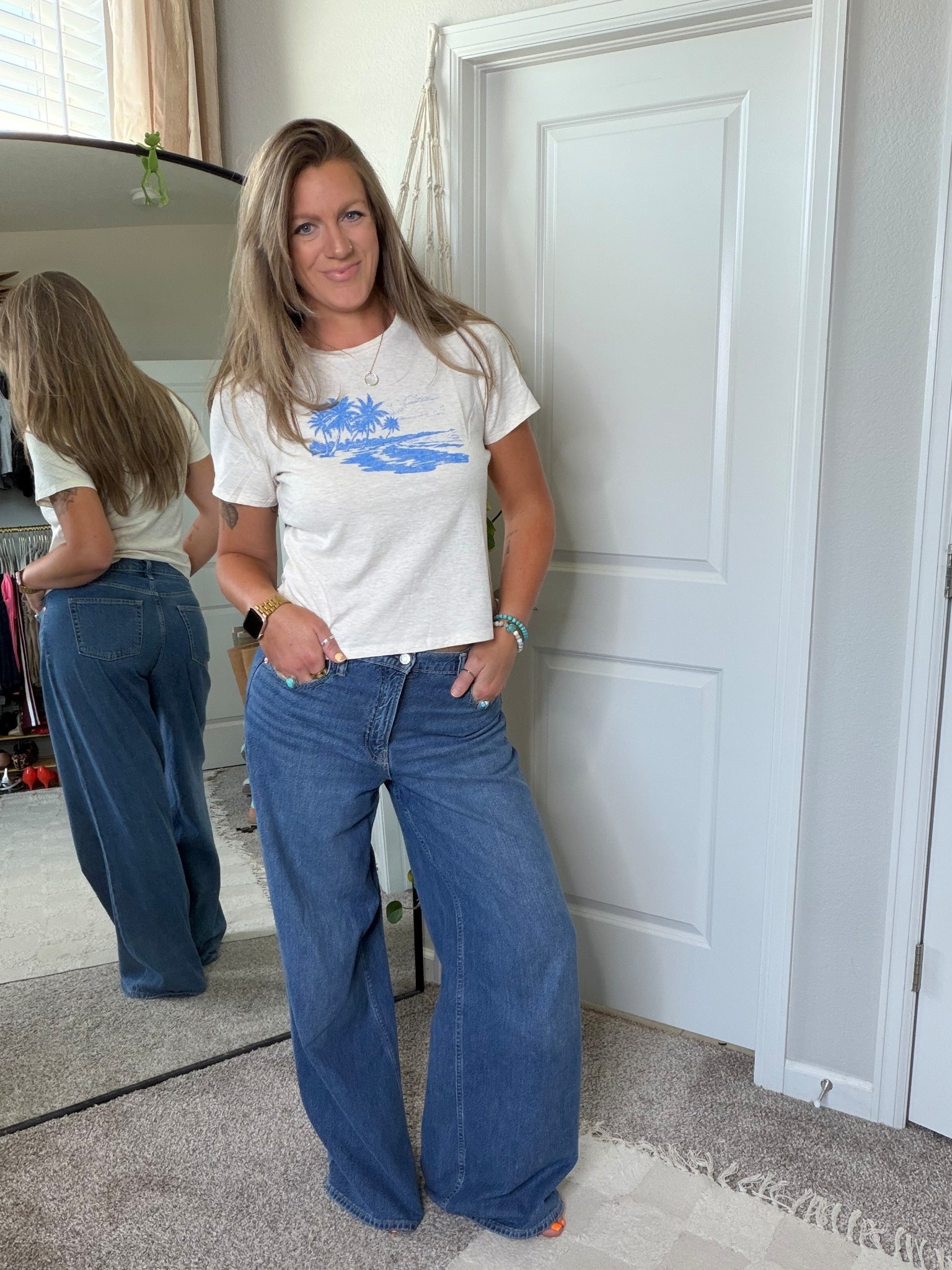 Medium tee, 30 tall jeans 

#LTKOver40 #LTKTall