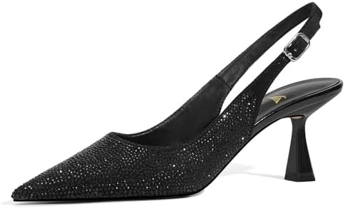 LOCERICH Women's Kitten Heels Slingback Low Heel Dress Shoes Closed Toe Pumps Rhinestone Pointed ... | Amazon (US)
