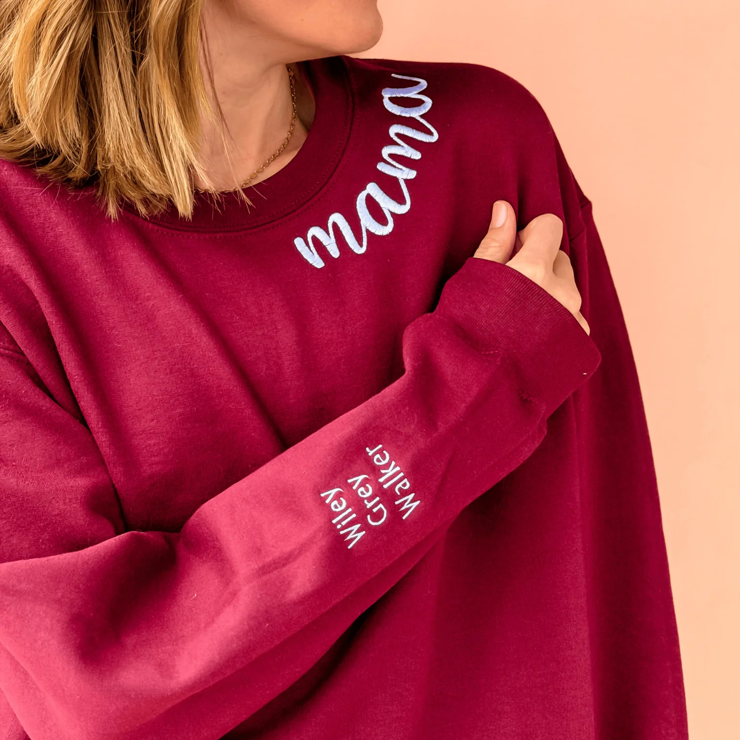 Custom Mama Embroidered Crewneck - Maroon | Mountain Moverz