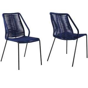 Clip Indoor Outdoor Stackable Steel Dining Chair with Blue Rope - Set of 2 | Cymax