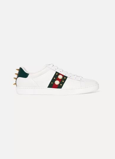 Gucci - Ace Metallic Ayers-trimmed Embellished Leather Sneakers - White | NET-A-PORTER (UK & EU)