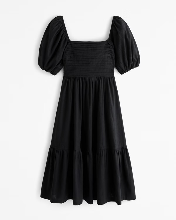 Women's The A&F Emerson Linen-Blend Puff Sleeve Midi Dress | Women's New Arrivals | Abercrombie.c... | Abercrombie & Fitch (US)