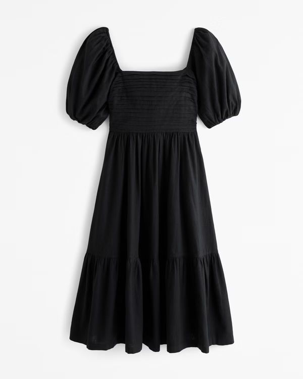 Women's The A&F Emerson Linen-Blend Puff Sleeve Midi Dress | Women's Clearance | Abercrombie.com | Abercrombie & Fitch (US)