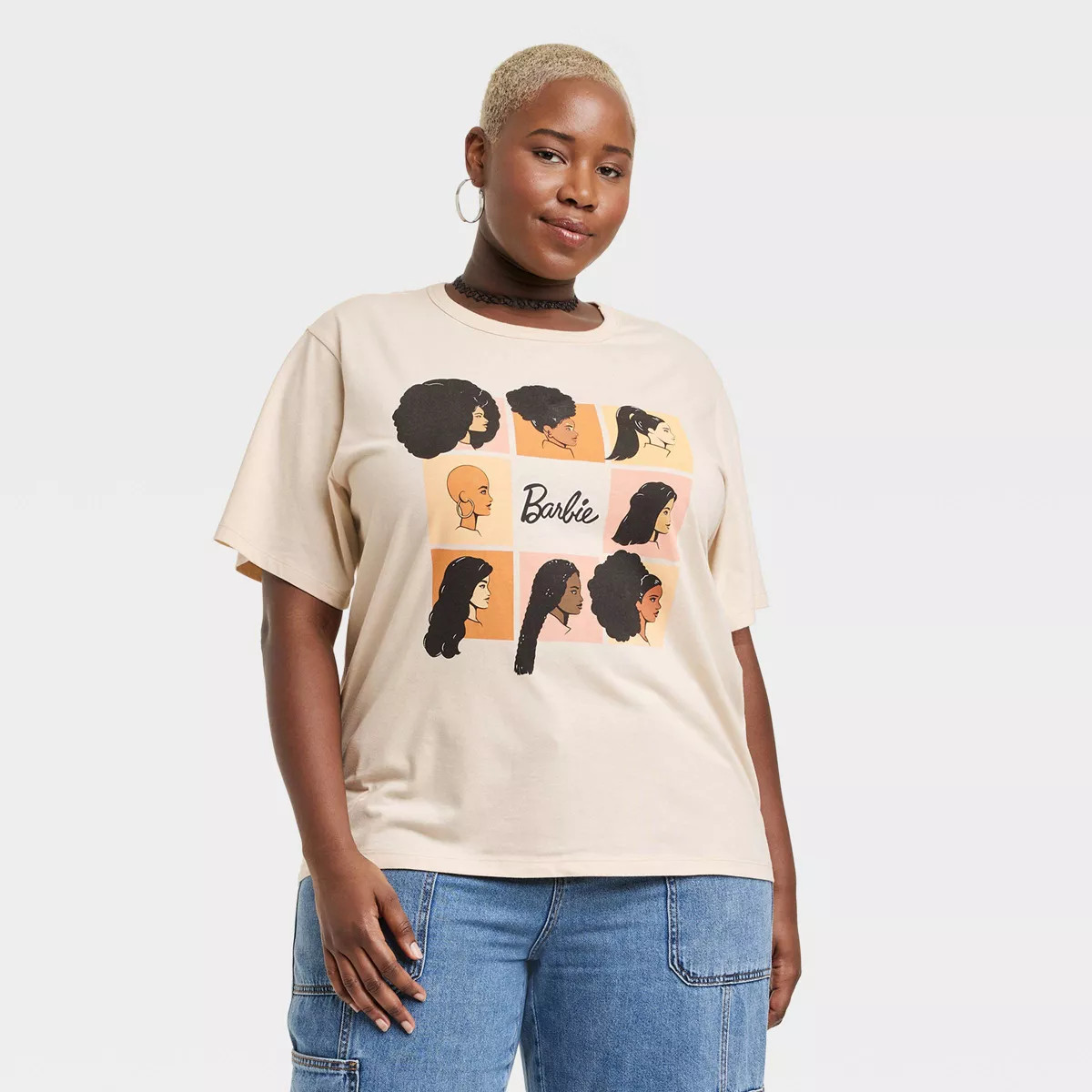 Women's Barbie Squares Short Sleeve Graphic T-Shirt - Tan | Target