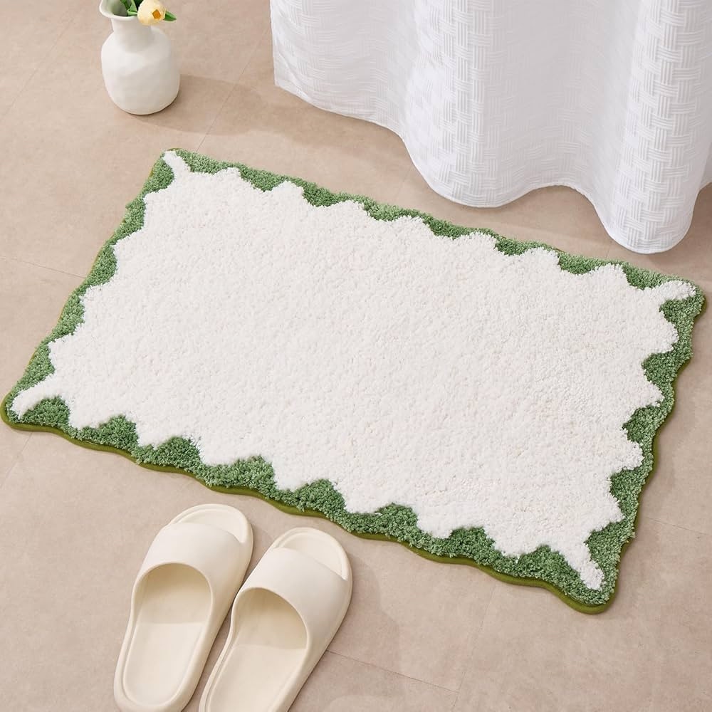 ORTIGIA Cute Scalloped Bathroom Rugs Non Slip Washable, Quick Dry Absorbent Plush Microfiber Bath... | Amazon (US)