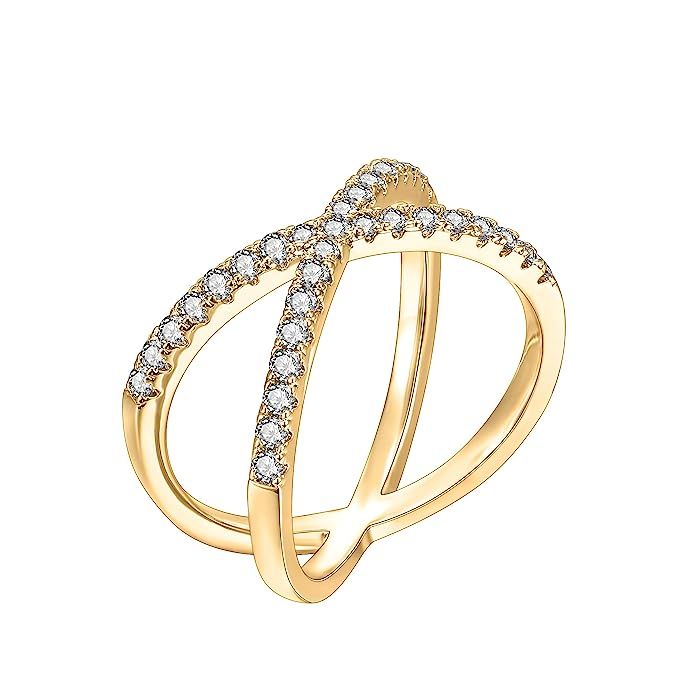 PAVOI 14K Gold Plated Crossover X Stackable Rings | Gold Rings for Women | Amazon (US)