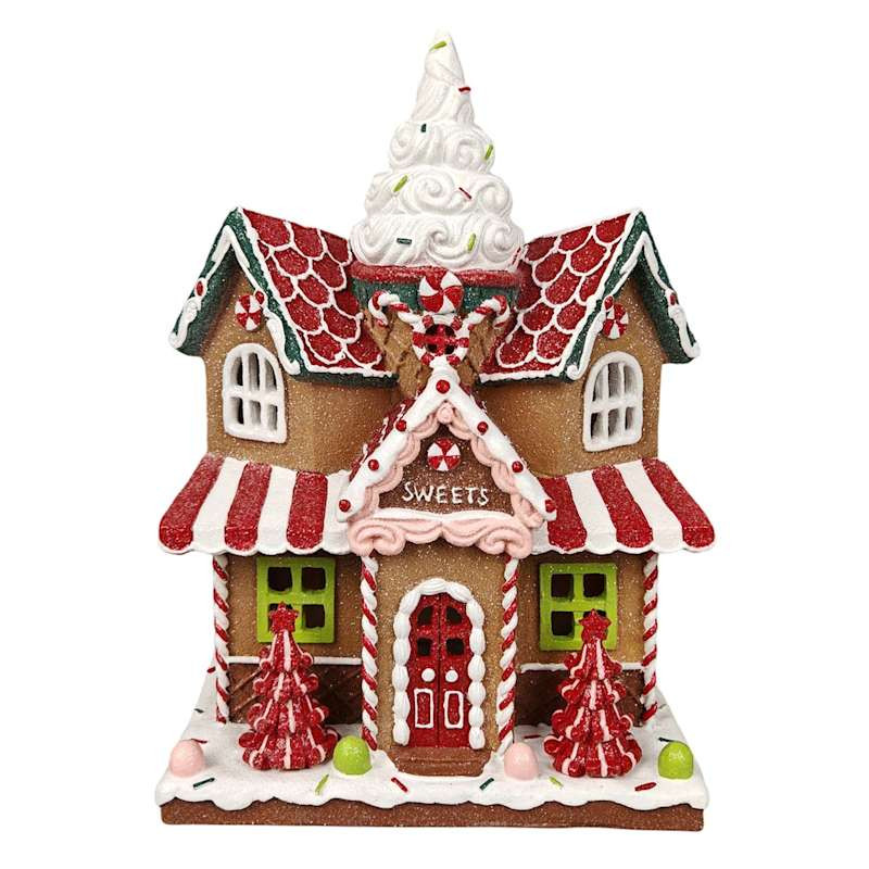Gingerbread House With Light, 11", Brown, Resin, sold by At Home | At Home