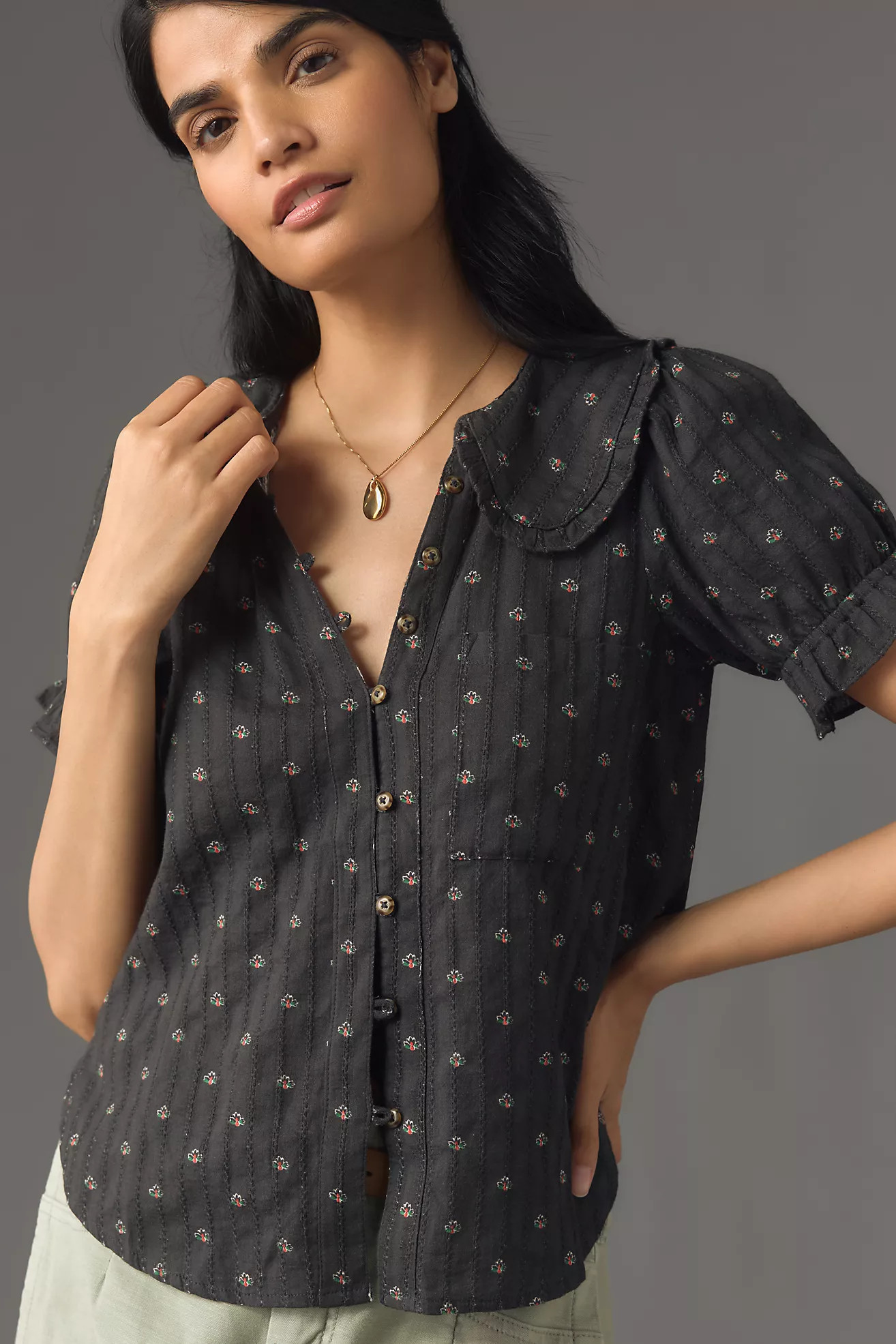 The Keira Collared Button-Front Blouse by Pilcro | Anthropologie (US)