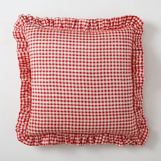 Heather Taylor Home Mini Gingham Ruffle Pillow Cover, 20""x20"", Red | West Elm (US)
