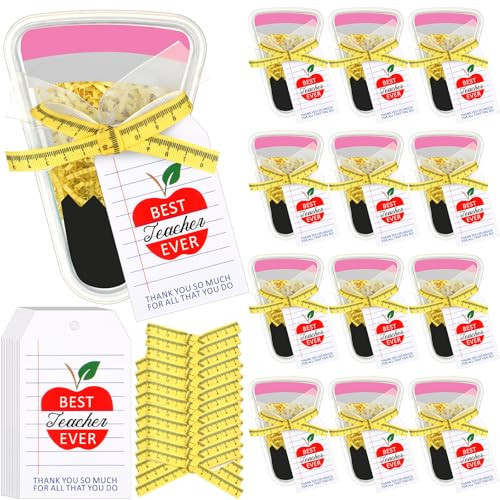 Tinlade 12 Set DIY Pencil Container Appreciation Teacher Gifts with Apple Cards Ruler Ribbon Back to School Plastic Treat Boxes for Teachers Thank You Gifts for Classroom School Party Favors | Amazon (US)
