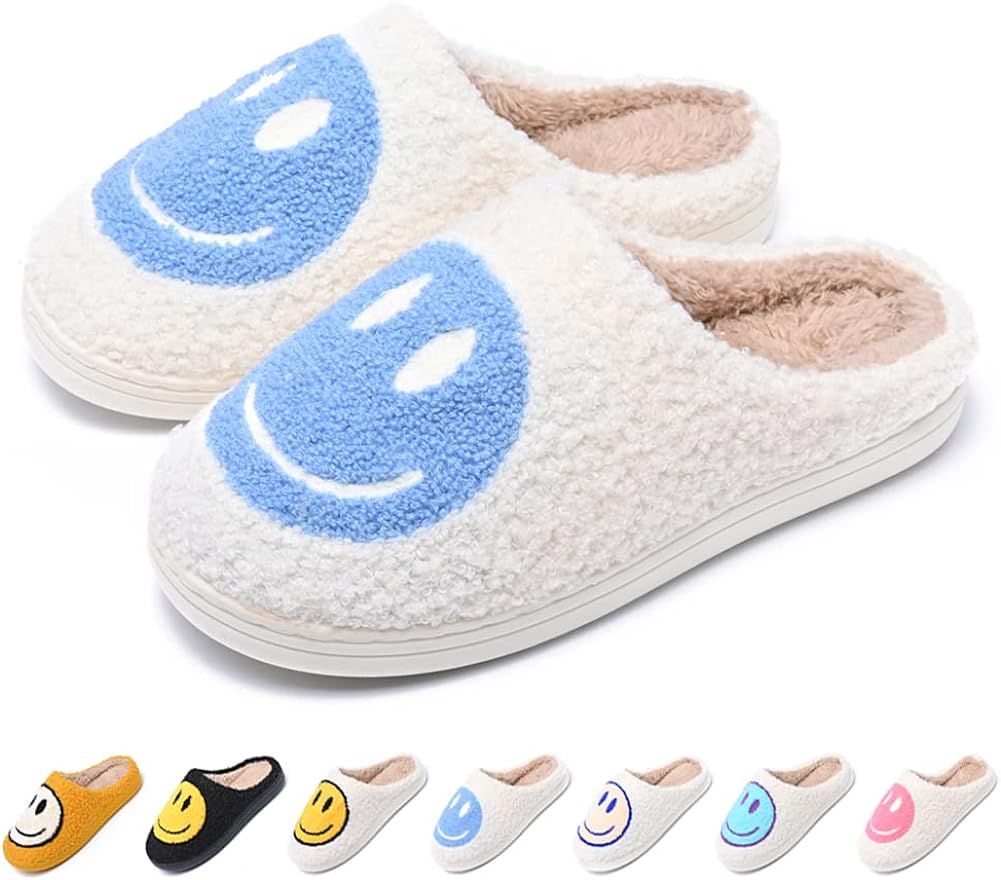 AIMINUO Women's Men's Retro Preppy Happy Face Slippers Comfy Warm Plush Slip-On House Slipper for... | Amazon (US)