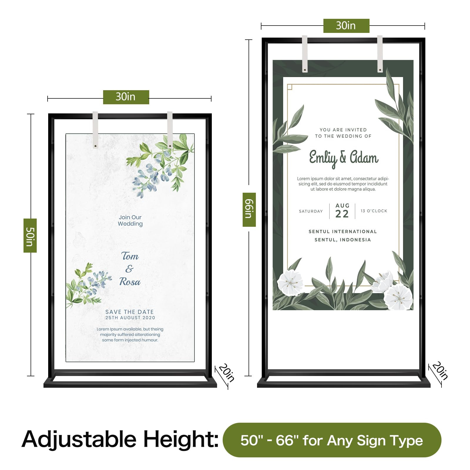 Wedding Sign Stand – Adjustable Metal Easel, 50" or 66" Floor Poster Holder, Black, Perfect for Wedding Welcome Signs, Bridal & Baby Showers, Events, Indoor/Outdoor Use | Amazon (US)