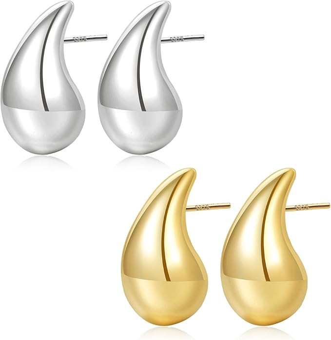 PABBEU Christmas Gift 2 Pairs Chunky Gold Hoop Earrings Set Gold Drop Earrings Hypoallergenic Tea... | Amazon (UK)