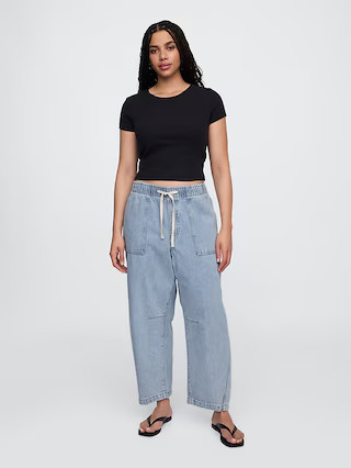 Mid Rise SuperSoft Pull-On Barrel Jeans | Gap Factory