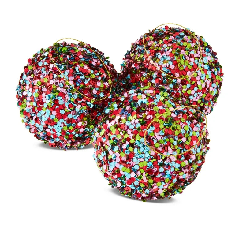 4 Count Multicolor Sequin Ball Christmas Ornaments, 3.5", by Holiday Time | Walmart (US)