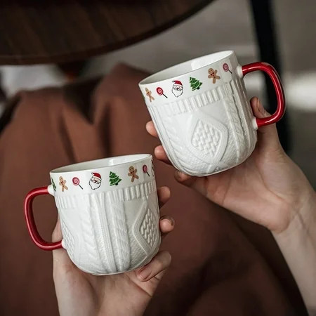 Christmas Ceramic Mug Set with Red Handle –Holiday Coffee Cups with Santa & Gingerbread Print – Winter Gift Mug | Walmart (US)
