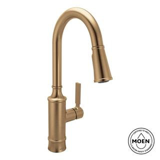 MOEN Gilden Single Handle Pull-Down Sprayer Kitchen Faucet with Reflex and Power Boost in Bronzed... | The Home Depot