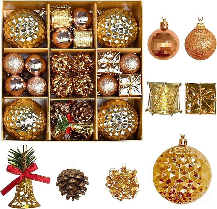 Christmas Balls Ornaments Set of 44pcs, Shatterproof Plastic Xmas Decorative for Xmas Tree Holida... | Amazon (US)